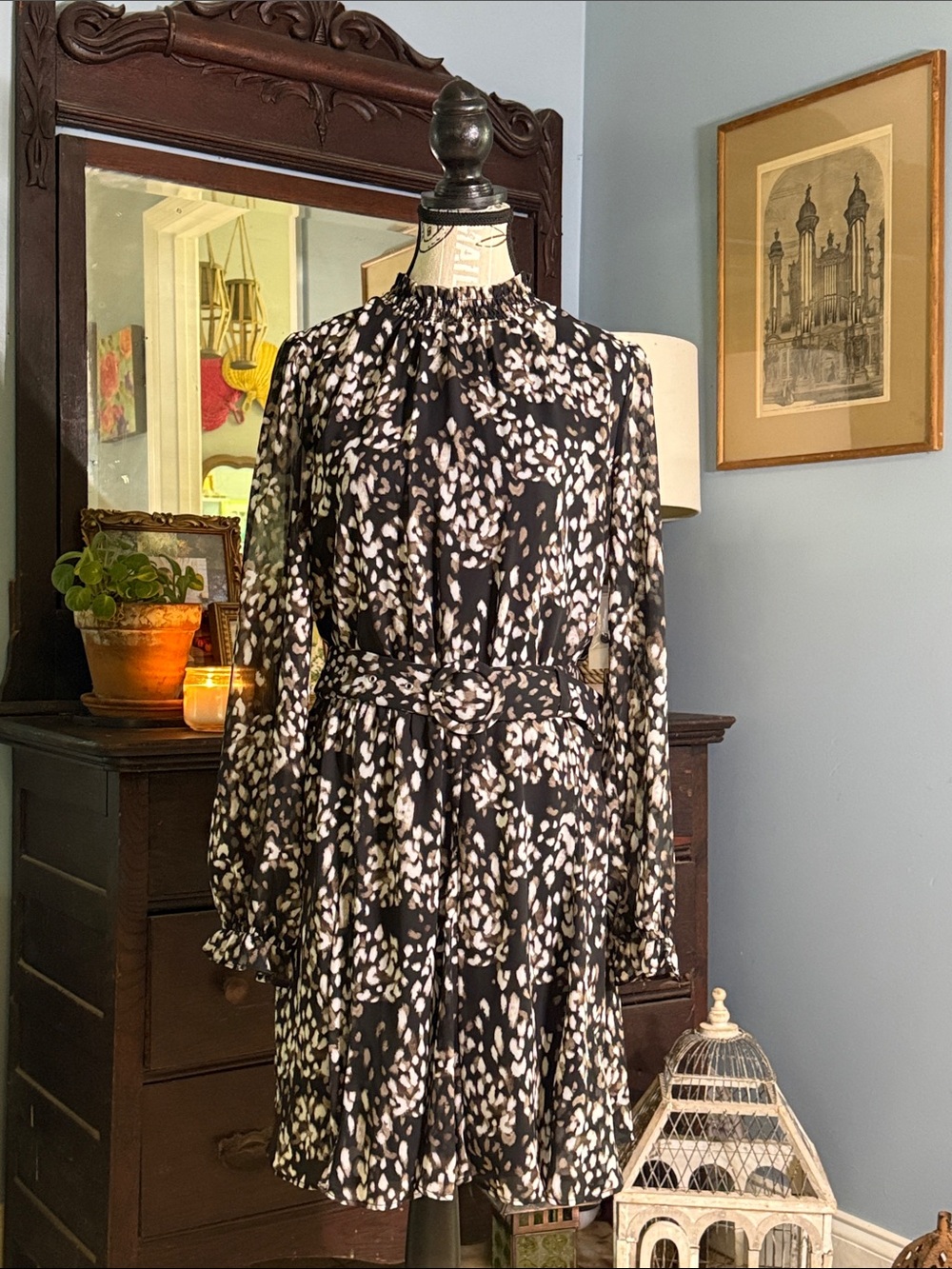 NWT Nine West Belted Mock Neck Animal Print Mini Dress Medium - Picture 15 of 15